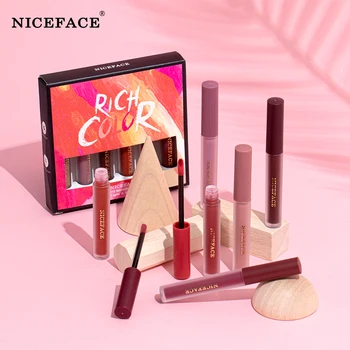 

NICEFACE Liquid Lipstick Set 6 Colors/box Rich Color Series Nude Velvet Lip Gloss Makeup Matte Soft Lip Stick Cream Waterproof