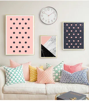 

Abstract Pink Polka Dots on Shiny Background Canvas Poster Nordic Style Art Painting Decorative Picture Living Room Decor