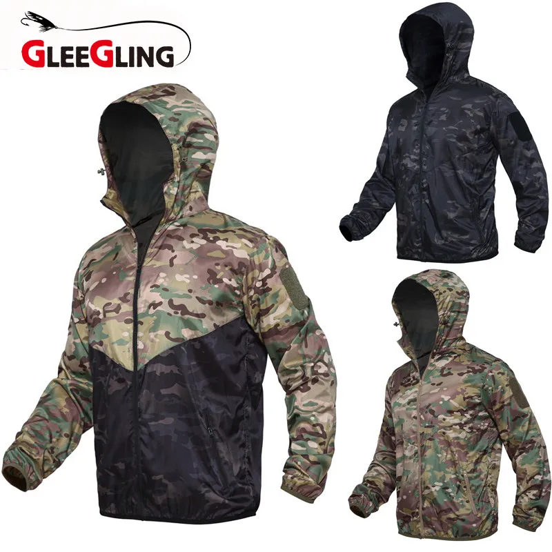 

GLEEGLING Waterproof Windbreaker Sportwears Sun Protect Ultra-light Fishing Skin Jacket Coat Men Army Camouflage Fishing Shirts