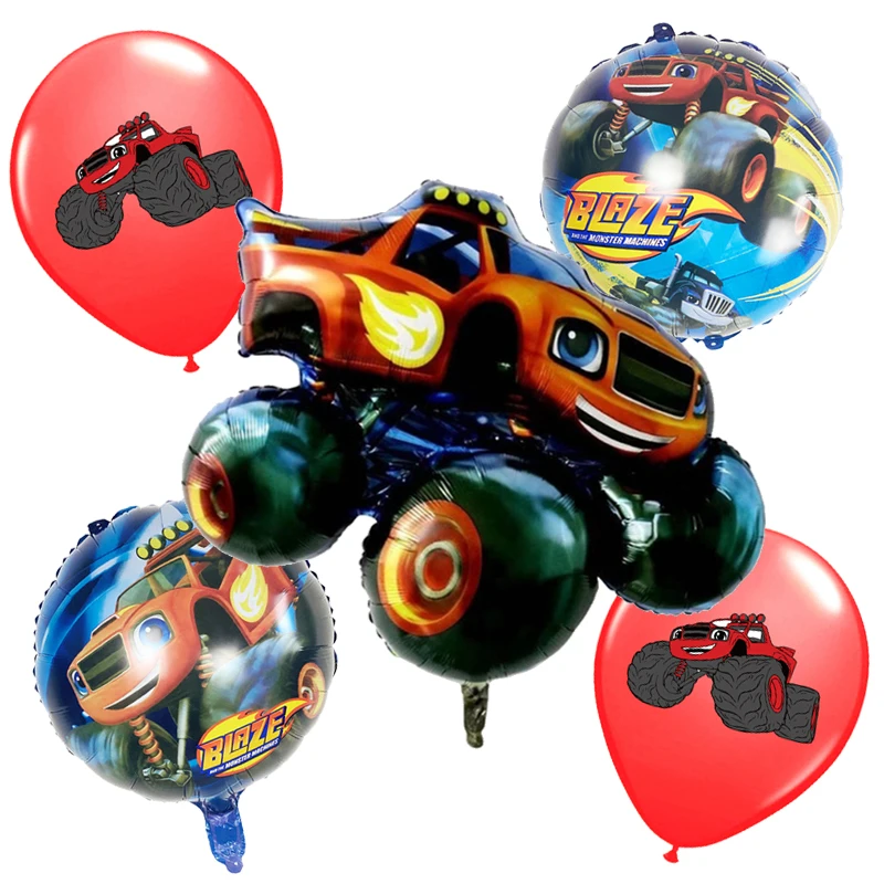 5 шт. фольгированные воздушные шары с изображением монстра Мультяшные машинки