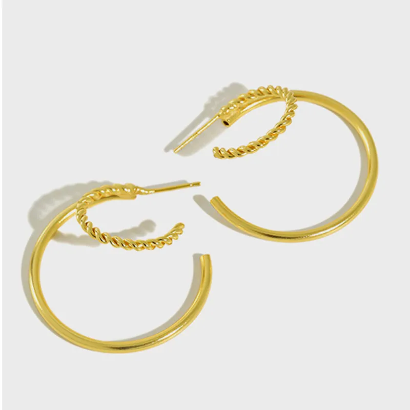 

Flyleaf Geometric Double-layered Circle Twist Gold Hoop Earrings For Women Real 925 Sterling Silver Fine Earings Fashion Jewelry