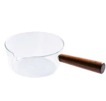 

400ml 600ml Heat-resistant Glass Cooking Soup Milk Pot Pan Transparent Crystal Soup Pots Solid Wood Handle Pans Kitchen Gadget
