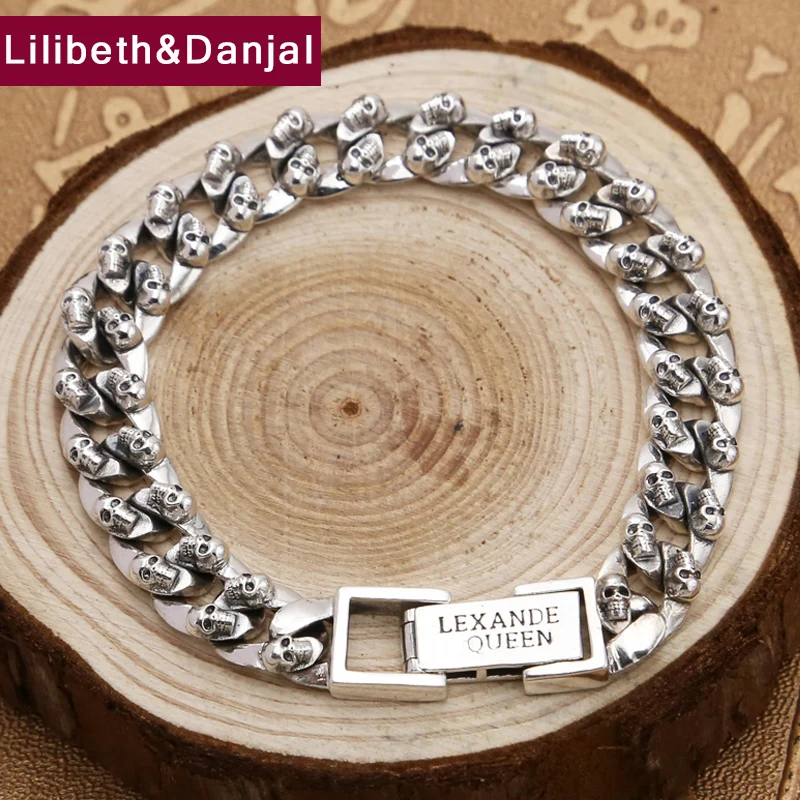 Lovers Skull Punk Pure 925 Sterling Silver Vintage Couple Letter Bracelet Bangle Jewelry pulseras mujer 2020 New Arrival B12 | Украшения и