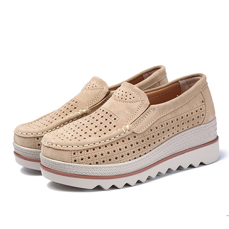 3088-1khaki Весенняя женская обувь на плоской подошве; кроссовки на платформе; слипоны на плоской подошве; женские лоферы из замши; мокасины; повседневная женская обувь с толстой мягкой подошвой - Цвет: 3088-1khaki