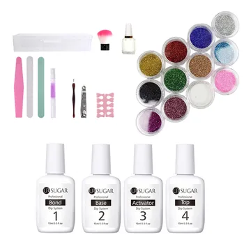 

Nail Kit Professional Set Acrylic Dipping System Set Nude Clear With Base/activator/top/brush Save 4x15ML Gel Nail Polish Set