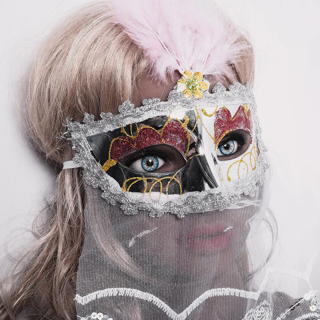 D Косплей Маска на Хэллоуин вечеринку Роза Женская Блестящая Маскарадная маска Восточное пушистое перо Венецианская маска D30816 - Цвет: D