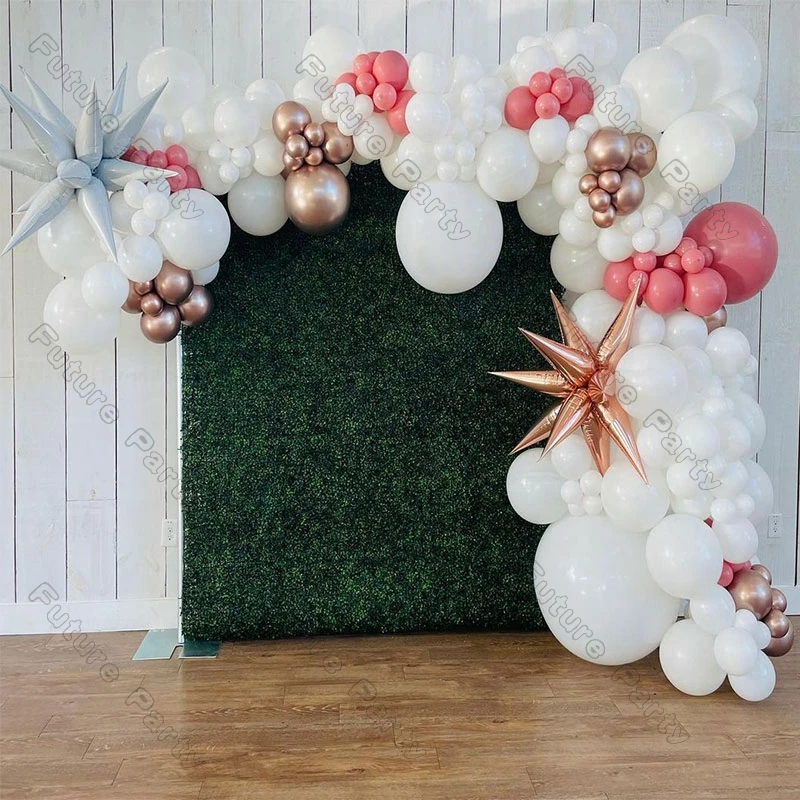 

182pcs Matte White Retro Pink Balloon Arch Garland Wedding Birthday Party Rose Gold Water Drop Aluminum Foil Ballons Decoration