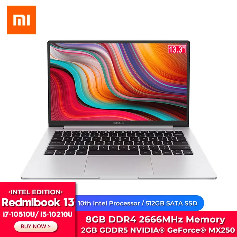 Оригинальный ноутбук Xiaomi RedmiBook 13 3 дюйма Intel Core i7 10510U NVIDIA GeForce MX250 GPU 8 Гб RAM DDR4 512 ГБ