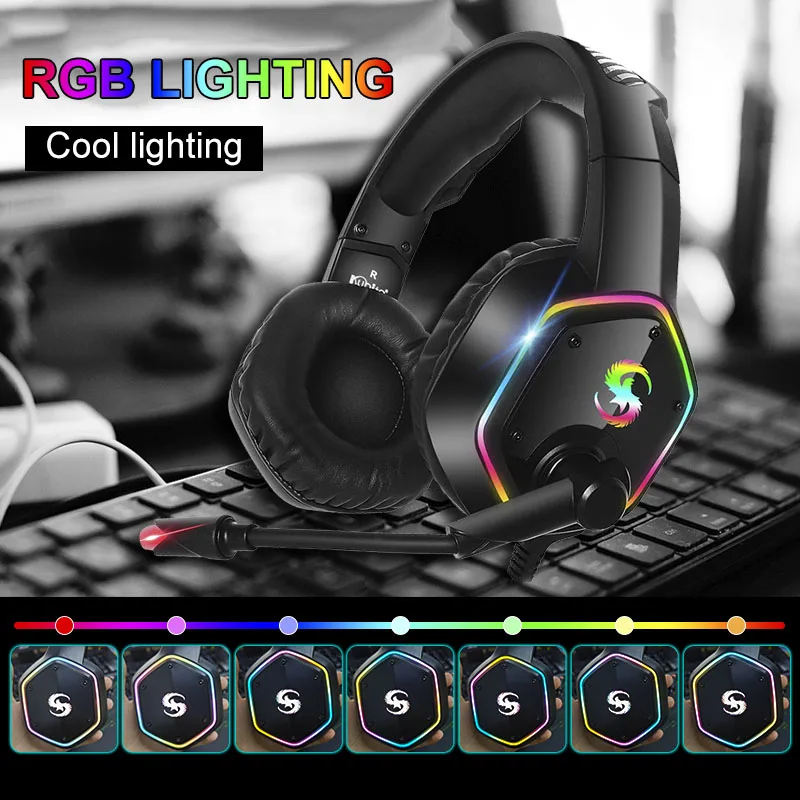7 1 Professional Gaming Headset Headphones with Microphone for PC Computer for Xbox One Gamer casco Surround Sound RGB Light