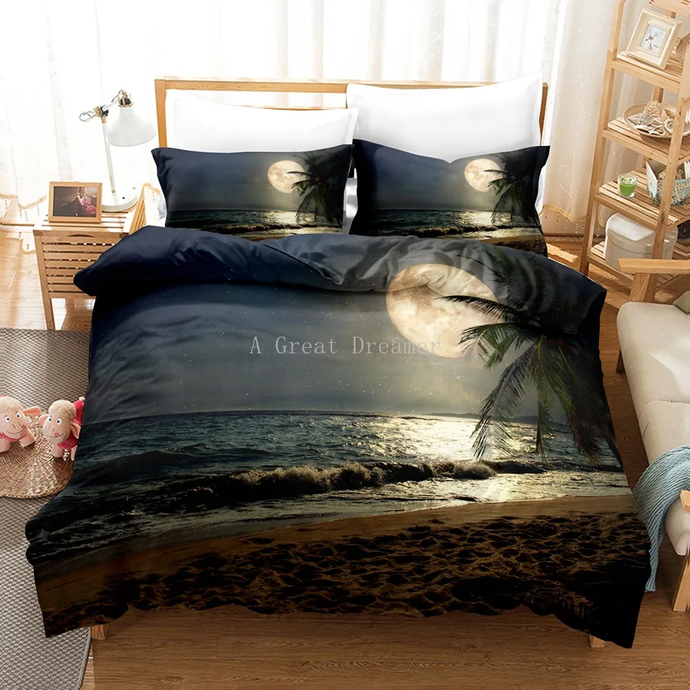 Moon Bedding Set Night View Duvet Cover Set With Pillowcase Bedding King Queen Full Double Single Size Luxury Bedxclothes Decor