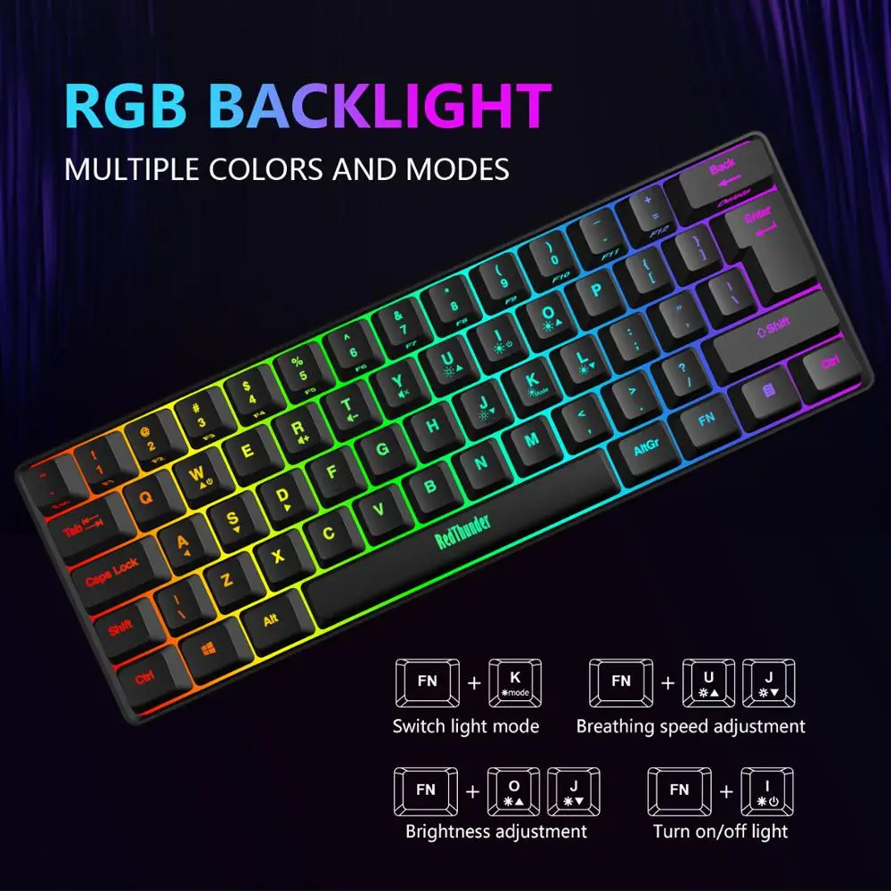 Redthunder 60% Wired Gaming Keyboard, Rgb Ultra-compact Mini Keyboard, Mechanical Feeling For Pc, Mac, Gamer - Keyboards - AliExpress