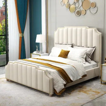 

American-Style Light Luxury Leather Bed Post-Modern Simple Leather 1.8 M Double High Bed Hong Kong-Style Bedroom Hotel Room