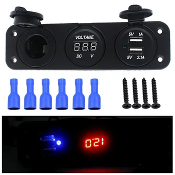 

Motorcycle 12V-24V Voltage Current Meter Tester LED Display Car Dual USB Charger Socket Voltmeter Adapter Voltage