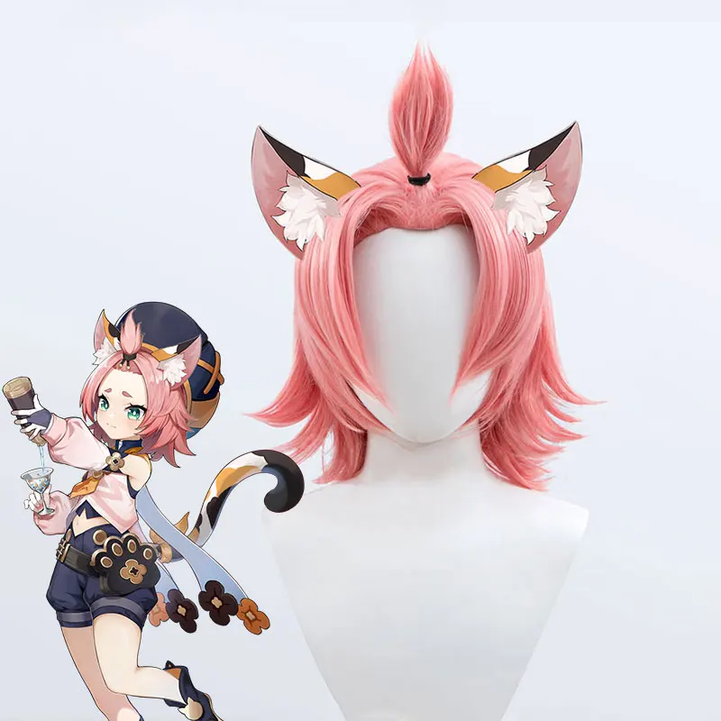 Synthetic Wig Short Pink hair Diona Genshin Impact Cosplay wigs for Women Party Cat’s tail bartender Kätzlein Cocktail