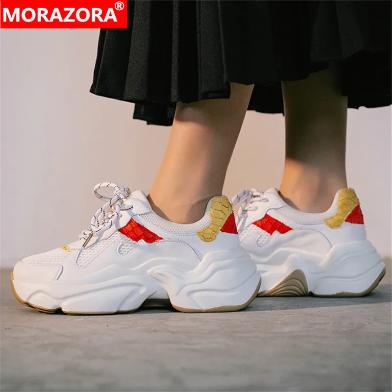 Женские кроссовки на плоской платформе MORAZORA повседневные из натуральной кожи