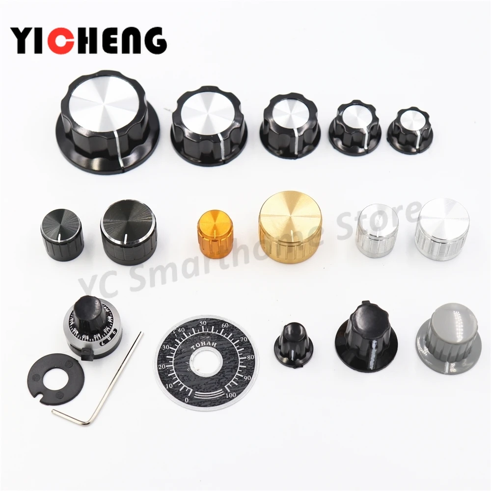 6Pcs Potentiometer knob / aluminum alloy potentiometer cover / potentiometer handle inner hole 4MM / 6MM scale piece/Good touch afbeelding