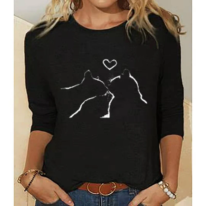 

Knitted Long Sleeve Cat Animal Print Round Neck Women's 2021 Spring and Autumn Leisure Long Sleeve Women's Mujer Top Pullover