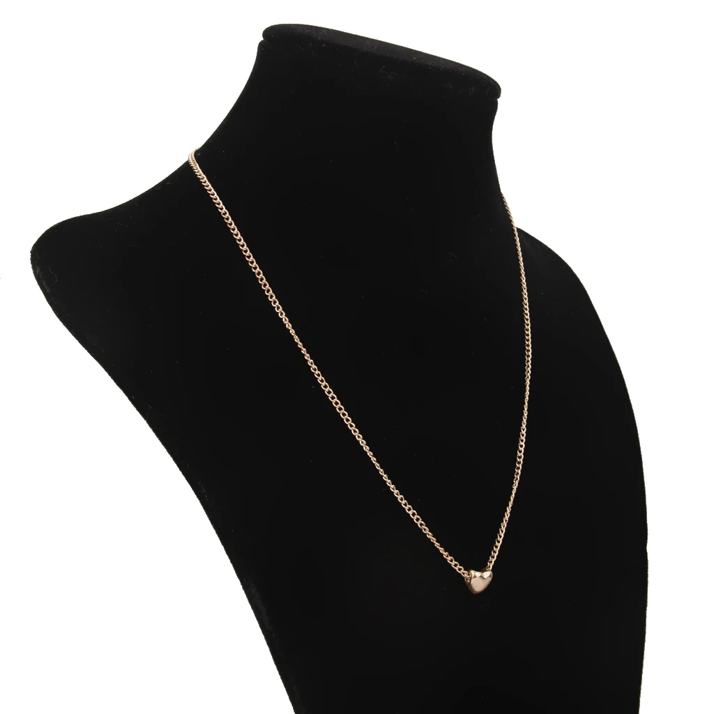 2 Pieces Simple Short Chain Clavicle Necklace Tiny Love Heart Pendant Gold