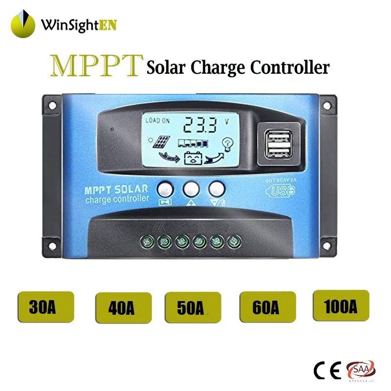 

MPPT Charge Controller Solar Controller with Dual USB 5V Output LCD Display 30A/40A/50A/60A/100A 12V24V Auto
