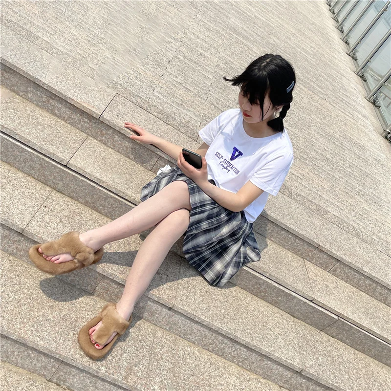 2010 New Men's And Women's Same Style Fur Slippers 100% High-Quality Mink Slippers Couple Slippers Flat Flip-Flops Mink Slippers