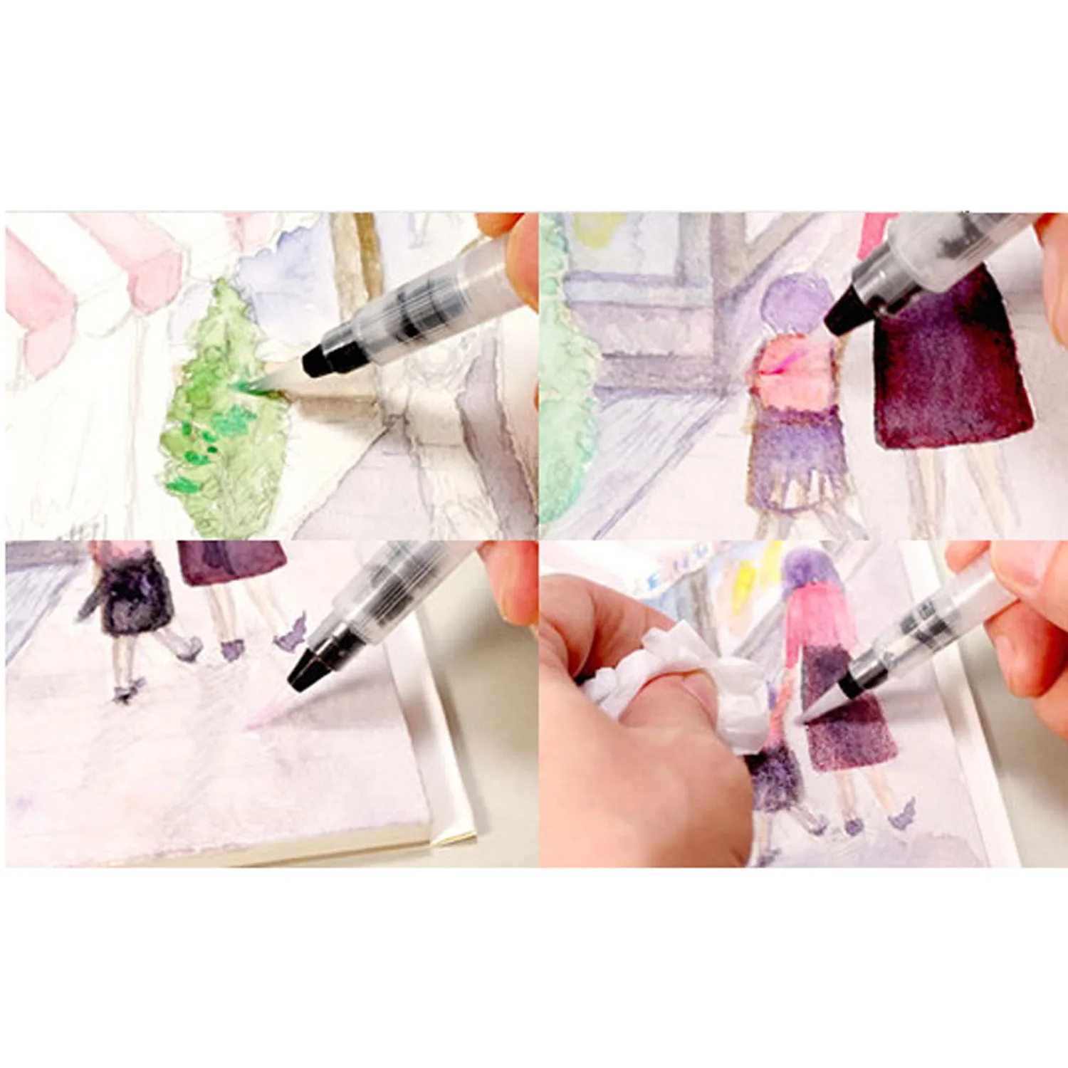 6pcs Assorted Tips Art Water Coloring Brush Pens Set for Children Kids Watercolor Painting Calligraphy Drawing Art Supplies