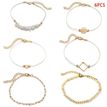 6 шт./компл. Горячее предложение в богемном стиле сердце квадратные со стрелками, очаровательные цепочки, Браслеты Набор для Для женщин белая веревка браслет-цепочка браслет ювелирные изделия