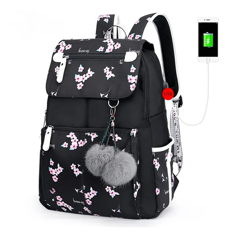 Black FengDong модный школьный рюкзак Usb школьные сумки черный рюкзак плюшевая сумка для компьютера Водонепроницаемая дорожная сумка - Цвет: Black