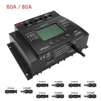 

PWM Solar Charge Controller 12V/24V Regulator LCD Display USB 5V Output 60A Charge Controller Energy Saving