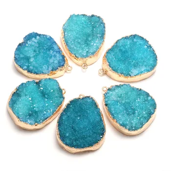

Natural Stone blue Crystal Cluster Pendants Irregular Shape Exquisite Charm For jewelry making DIY necklace Earring accessories