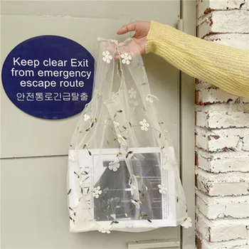 

Female Flower Embroidery Hand Bag Organza Casual Tote Mesh Shopping Bags Woman Handbags