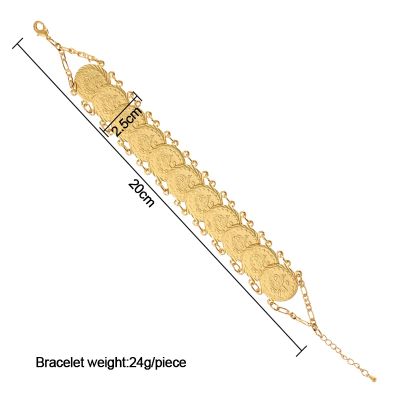 Древние браслеты с подвесками в форме монет и браслеты для арабов, Ближнего Востока, для женщин, золотой цвет, индейка, ювелирное изделие, подарок - Окраска металла: Gold-wide2.5cm