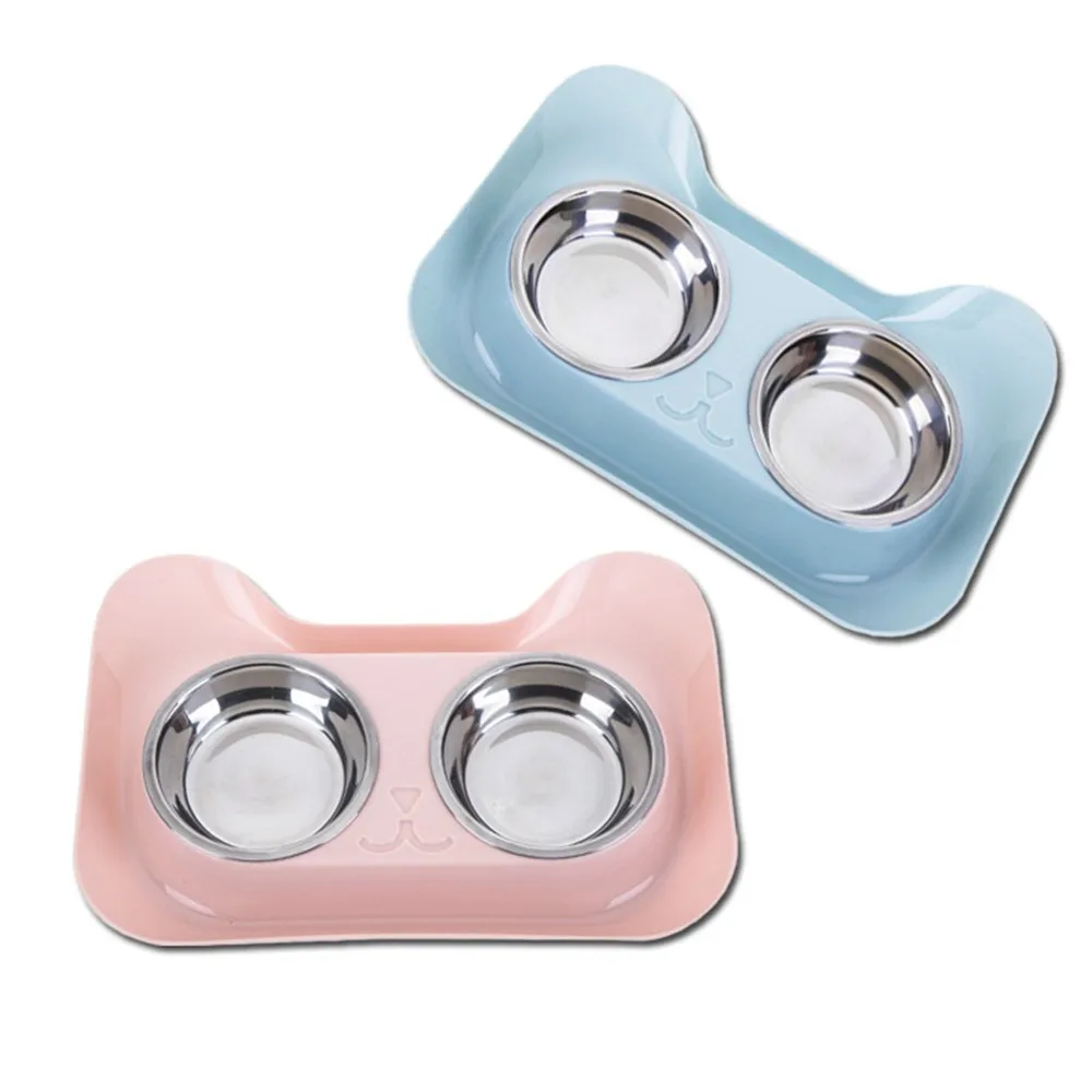 1PC New Non-spill & Non-skid Design Double Dog Cat Bowls Durable Stainless Steel For Pet Food And Water Elevated Feeder Cat Bowl (2)