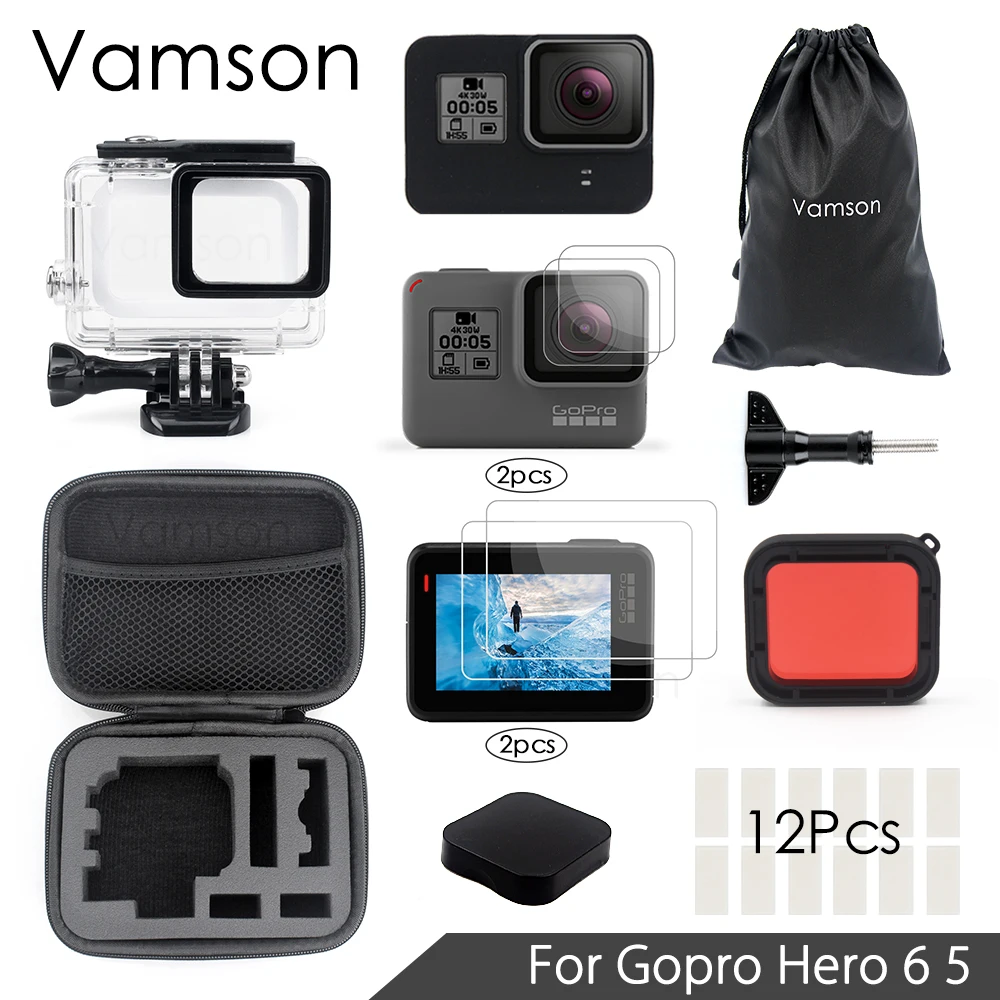 Vamson для Gopro набор аксессуаров для Gopro hero 7 6 5 Водонепроницаемый чехол защитная рамка 3 way монопод для спортивной экшн-камеры Go pro 7 5 Vamson VS11 - Цвет: VS05B