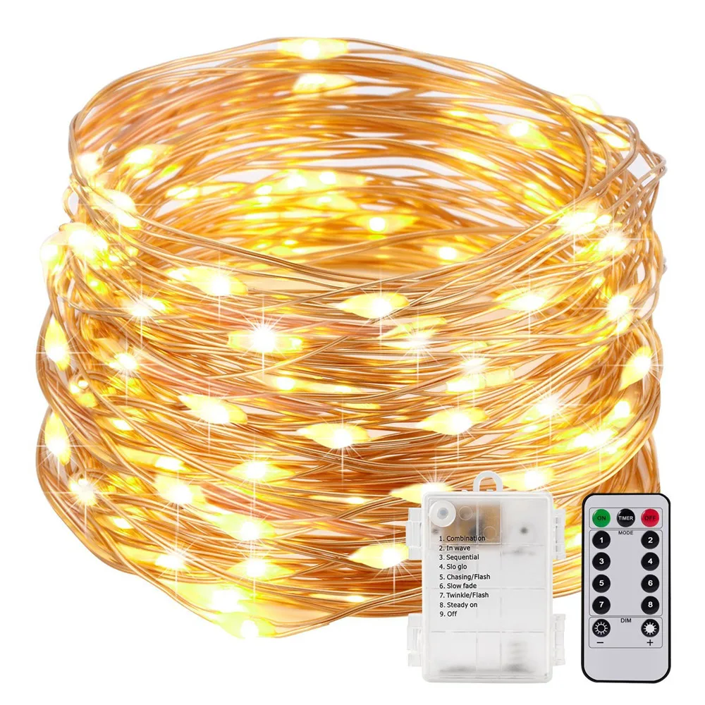 

50LEDs/100LEDs Fairy String Lights AA Battery Powered LED Copper Wire Garland With Remote Controller Outdoor Garden String