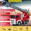 Water Spray 2.4G RC Fire Truck 660° Rotation One-click Demo Ladder Lift Cool Lighting Remote Control Truck Water Fire Car Gifts 1