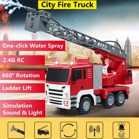 Water Spray 2.4G RC Fire Truck 660° Rotation One-click Demo Ladder Lift Cool Lighting Remote Control Truck Water Fire Car Gifts 1