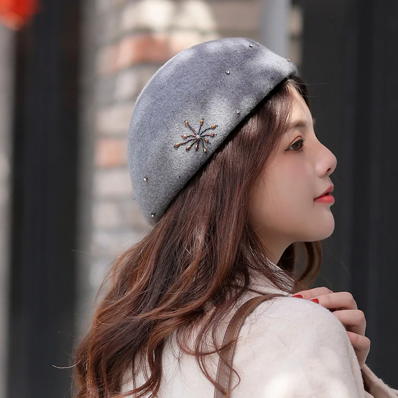 01909-jinri96 Новинка Осень Зима aux Драгоценности шерсть Дамский берет Кепка для женщин досуг маляр шляпа
