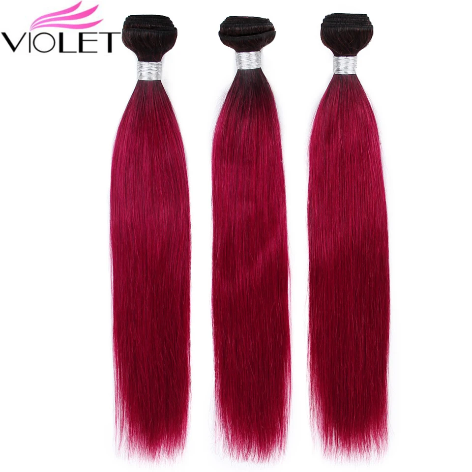 

VIOLET Ombre Red Hair Bundles Peruvian T1B/Burgundy Straight Bundle 100% Human Hair 1 Bundle Non-remy Hair Extensions Dark Roots