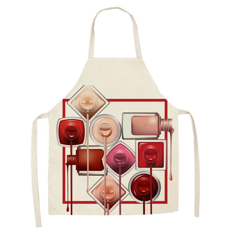 1Pcs Kitchen Apron Color nail polish bottle Printed Sleeveless Cotton Linen Aprons Men Women Home Cleaning Tools 55*68cm