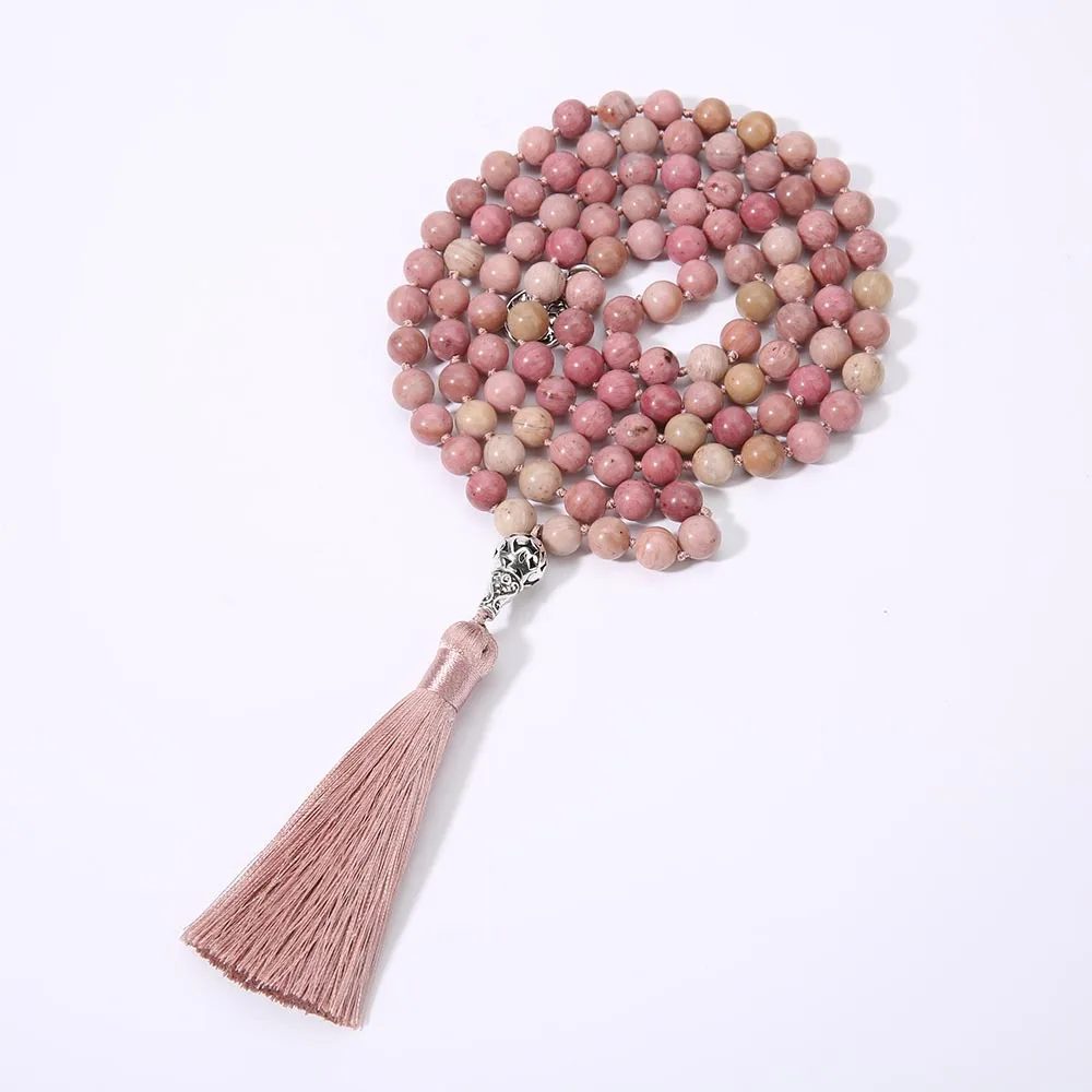 

Hot Selling Natural Semi-precious Stone Stone 108 Lucky Tree + Calabash Pendent Tassel Necklace Bohemian