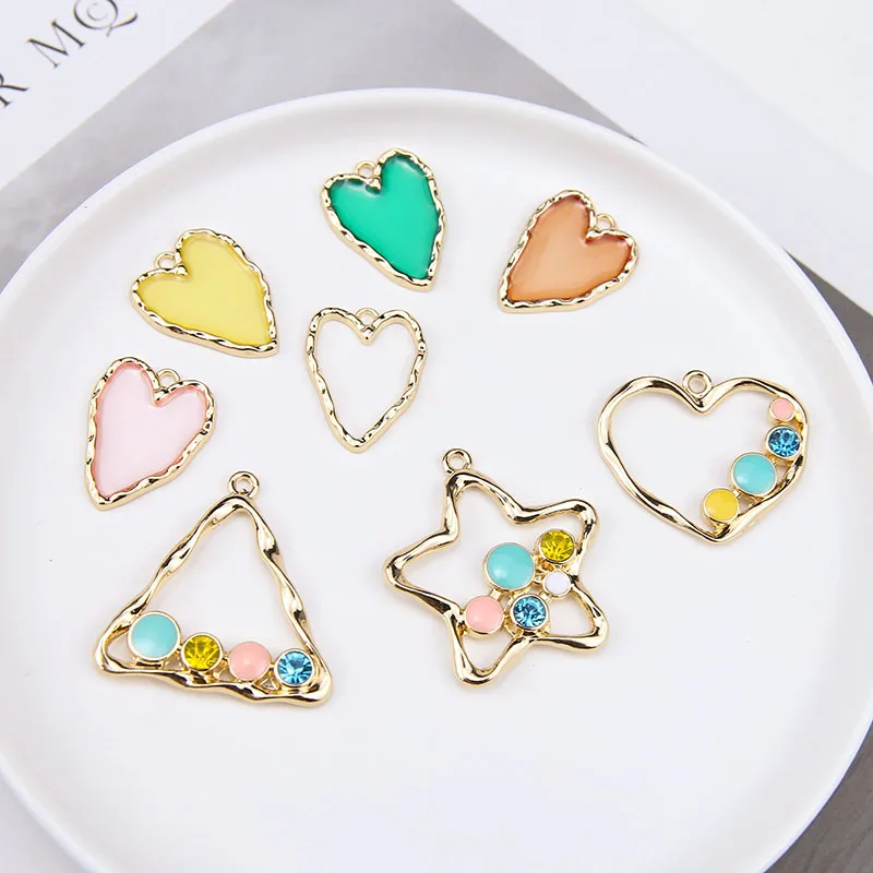 

New 30pcs/lot color drop oil cartoon hearts/stars/triangular shape alloy floating locket charms diy jewelry earring accessory