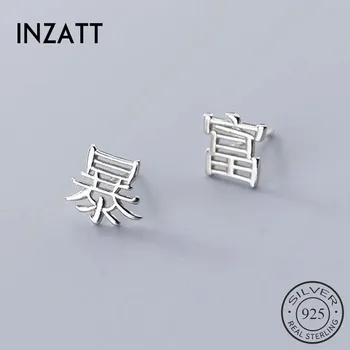 

INZATT Real 925 Sterling Silver Asymmetric Chinese Stud Earrings For Fashion Women Party Hiphop Fine Jewelry Cute Accessories