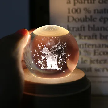 

Crystal Ball Carousel Wood Music Box Little Prince with Light Rotatable Birthday Gift for Girlfriend Home Decoration Accessories