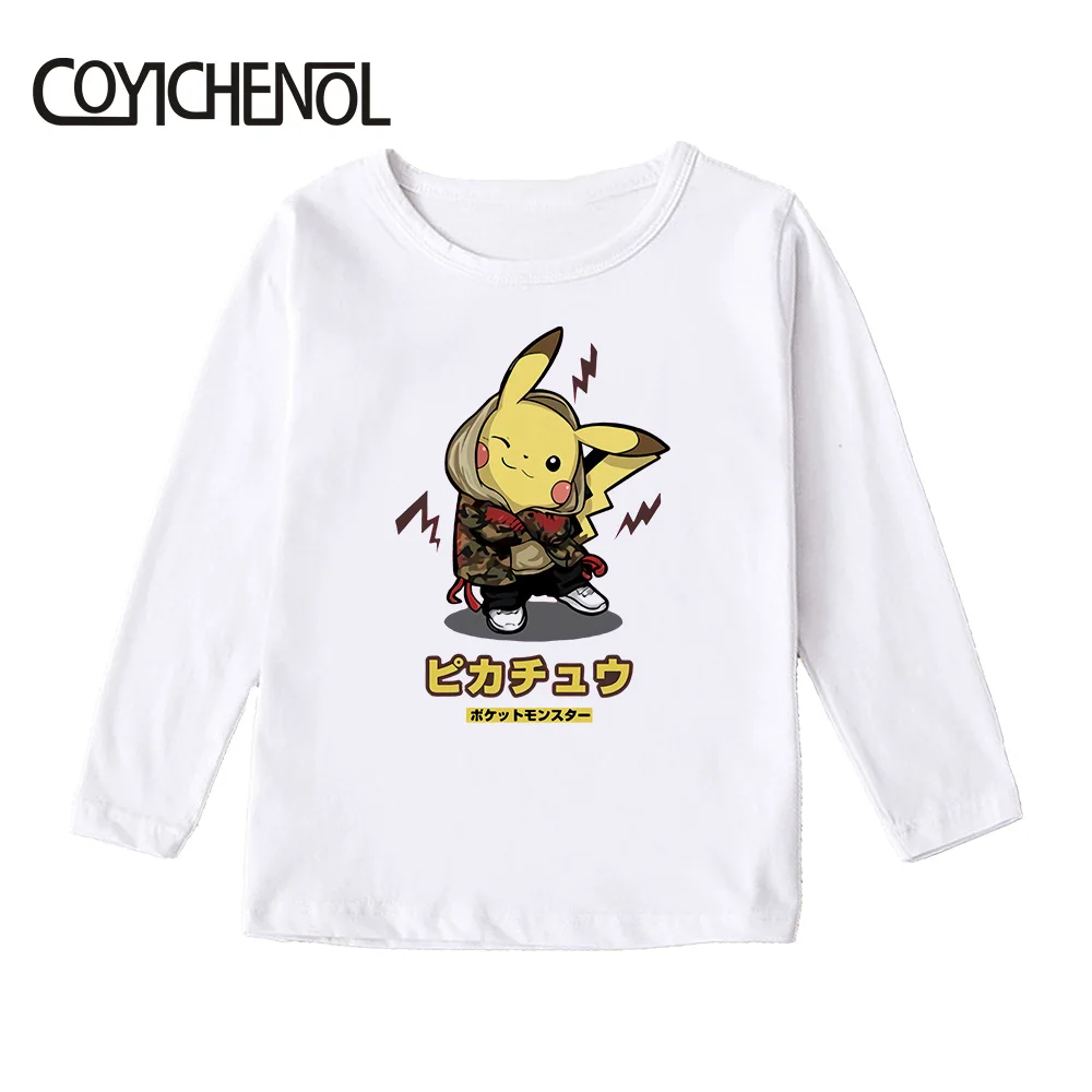 Детская футболка с покемоном; Picachu; детская футболка; коллекция года; сезон лето; От 2 до 12 лет Детская футболка с длинными рукавами и рисунком; топы с рисунками
