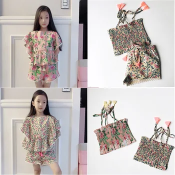 

2020 Spring and Summer New Explosion Models European and American Holiday Style Embroidered Ruffled Shirt Camisole Shorts