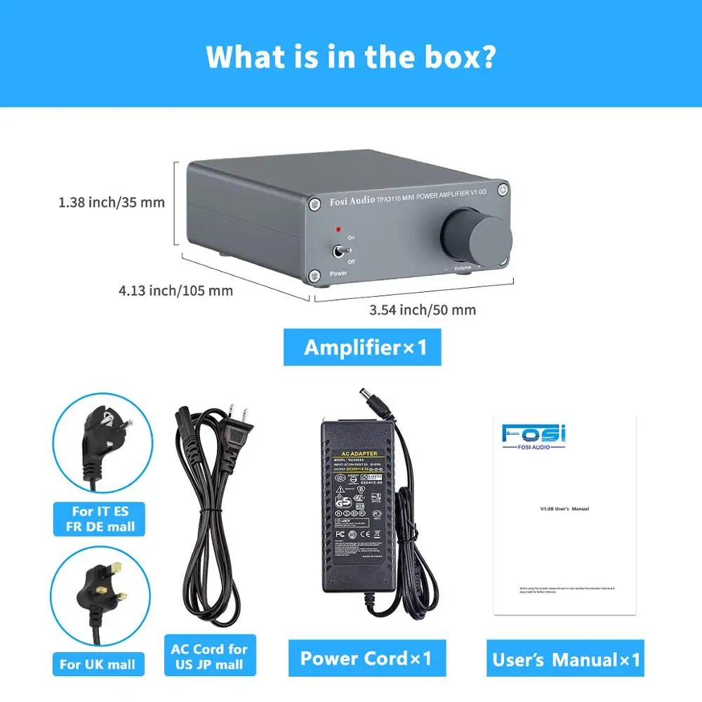 Amplificador de Potência Profissional para Alto-falantes em Casa Fosi Áudio Canais Estéreo Classe d Mini Hi-fi Amplificador Digital 50w x2 V1.0g 2 - Image 5