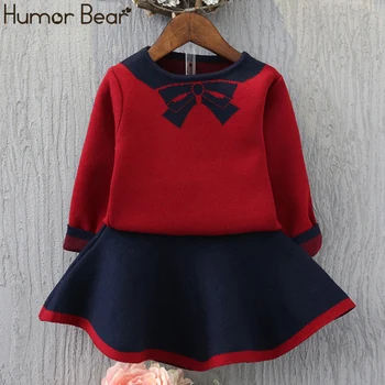 

Humor Bear Spring Girl Clothes Sets Printed Children Clothing Sets Long Sleeve School Style Sweater Suit Autumn Kids Clothes