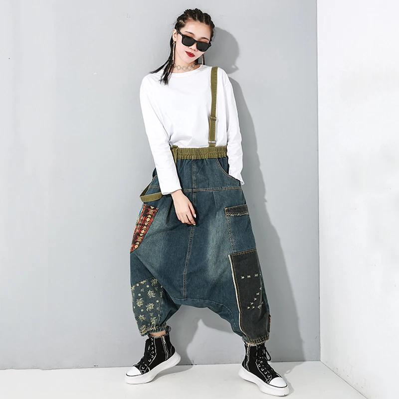 Штаны с высокой талией, синие, с разрезом, широкие, новинка, свободные, подходят, брюки для женщин, модные, весна-осень, 1894
