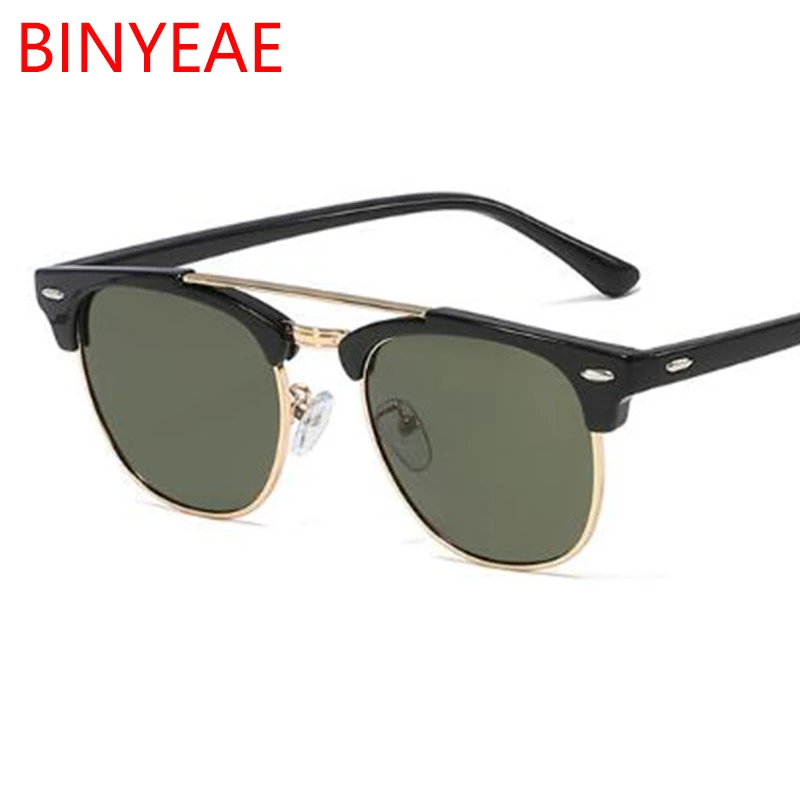 

Rivet Half Frame Womens Sunglasses Brand Designer Shades Double Bridge Vintage Retro Mens Sun Glasses G15 Lens Gafas Oculos