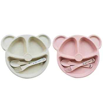 

2 Set Baby Bowl+Spoon + Fork Feeding Food Tableware Cartoon Panda Kids Dishes Baby Eating Dinnerware Set Anti-Hot Training Bowl